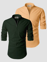 Mens Casual ZIP Style Full Sleeve Cotton Kurta (Pack 2)